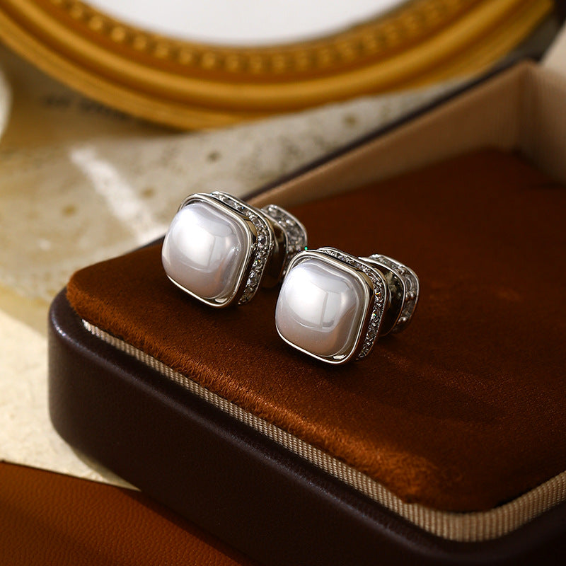 Electroplated Zircon Cube Sugar Pearl Light Luxury High-grade Temperament Versatile Earrings