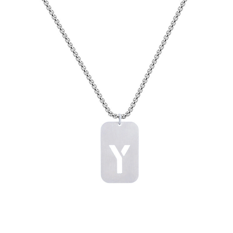 Men's Titanium Steel Female Letter Nameplate Pendant Necklaces