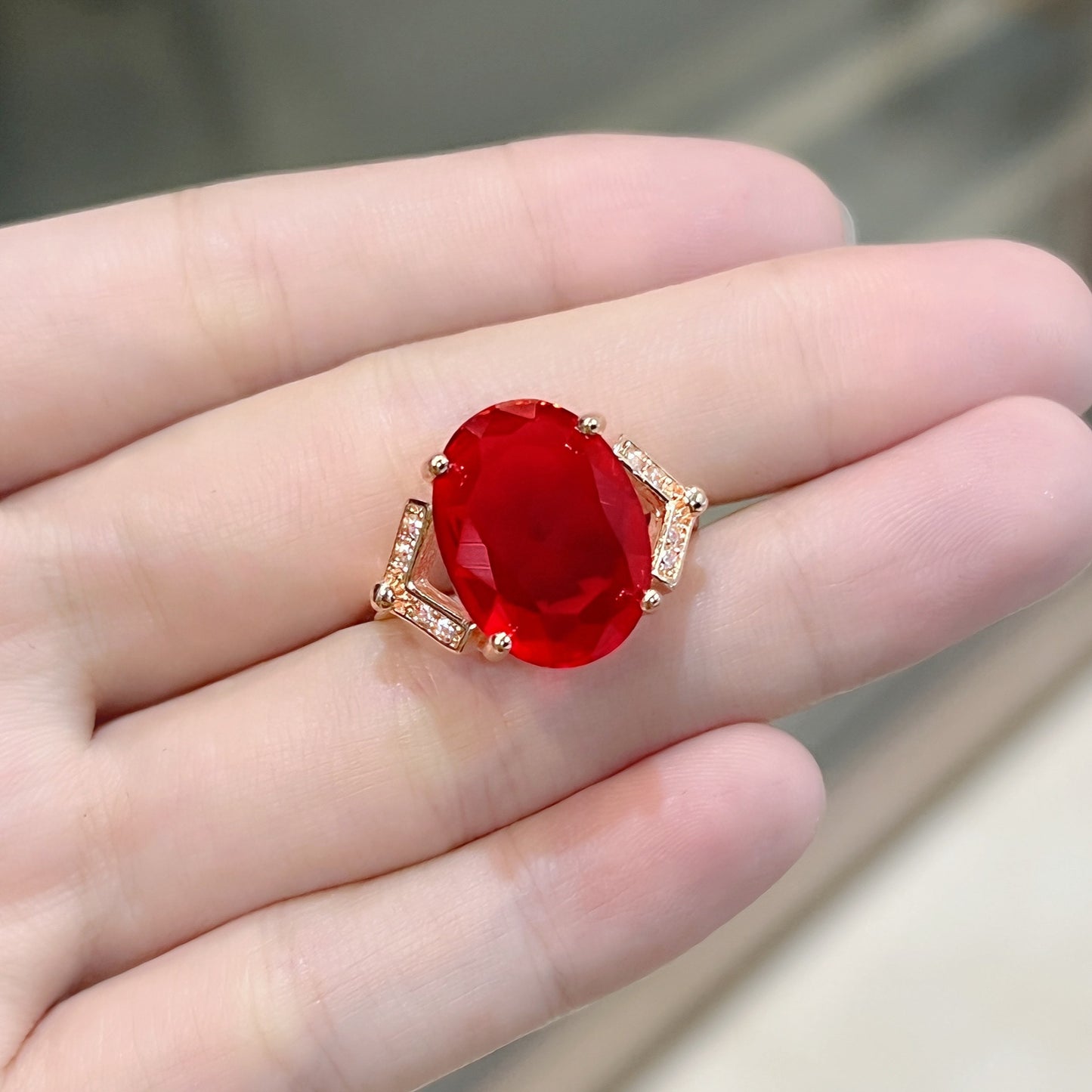 Luxury Colored Gems Red Rhinestone Imitation Rings