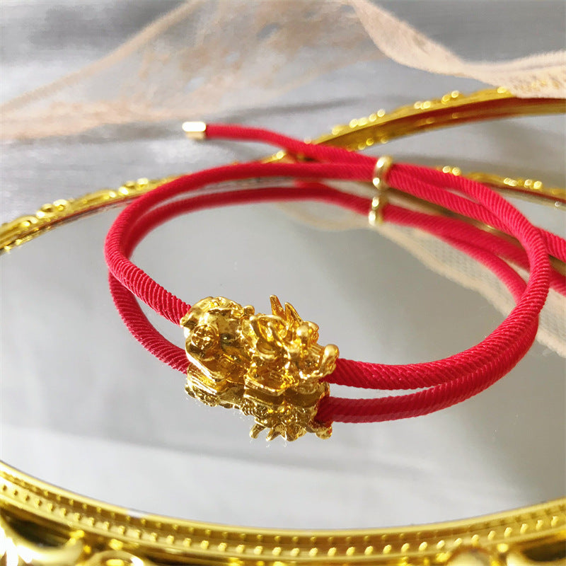 Simple Red Rope Gold-plated Lucky Beads Bracelets