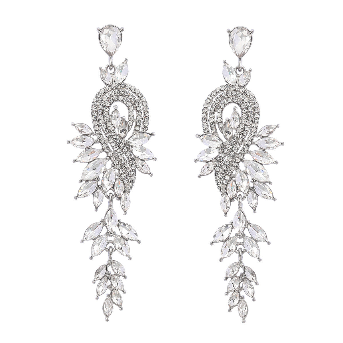 Design Alloy Diamond Rhinestone Geometric Leaves Earrings