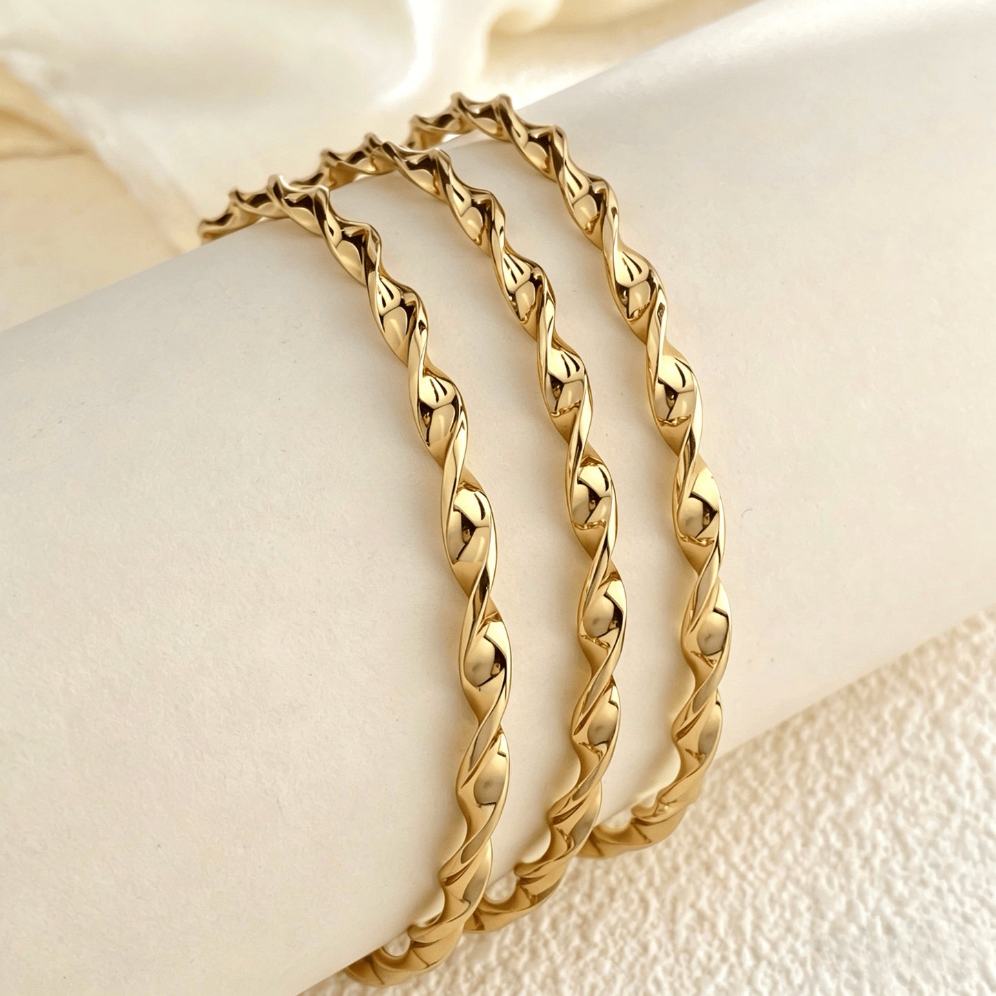 Stackable Stainless Steel Square Thread Twist Bracelet