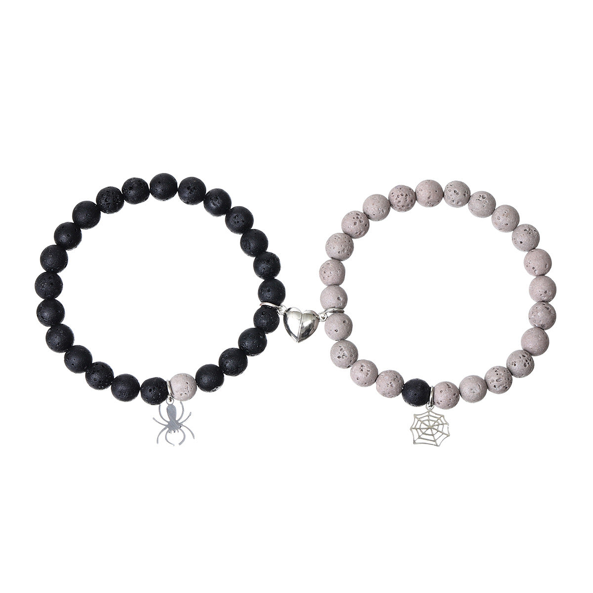 Women's & Men's & Spider Volcanic Rock Love Magnet Beaded Bracelets