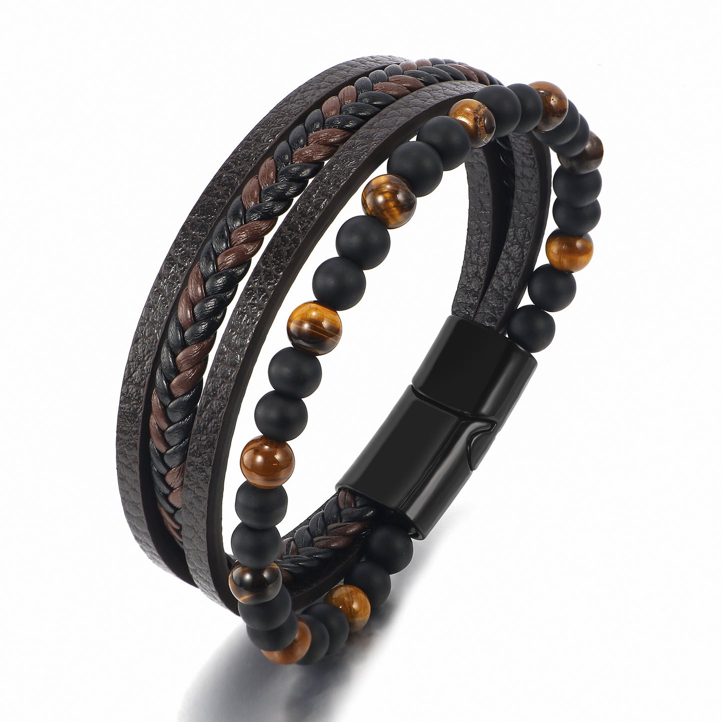 Men's Natural Tigereye Beaded Hand-woven Leather Bracelets