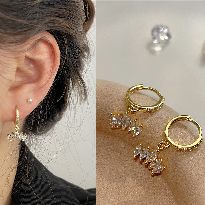 Rhinestone Ear Clip Eardrops Exquisite Sweet Hoop Earrings