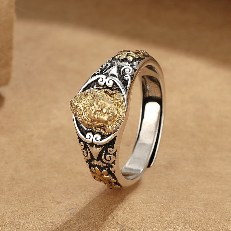 Mother Gilding Female Ethnic Antique Finish Open Adjustable Creative Index Ring