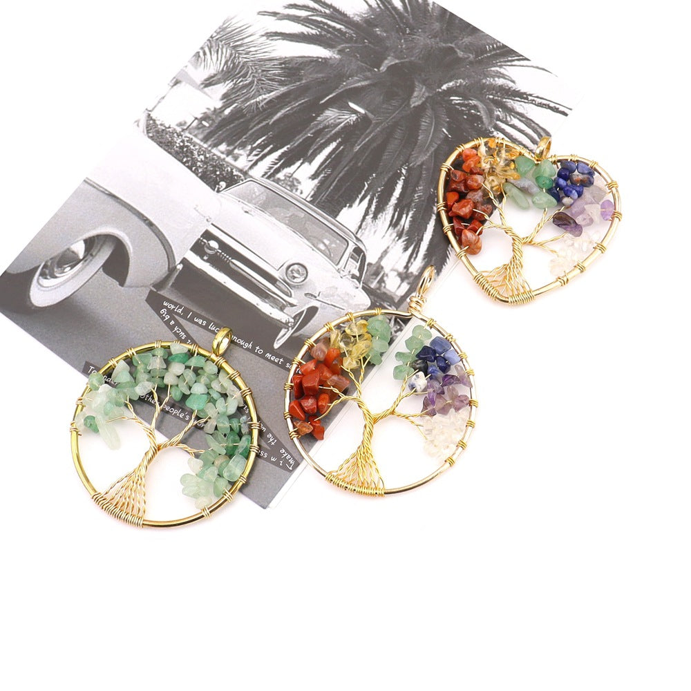 Crystal Gravel Winding Colorful Tree Of Life Stone Necklace