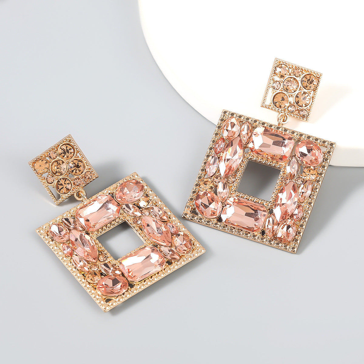 Women's Diamond Series Alloy Glass Drill Square Earrings