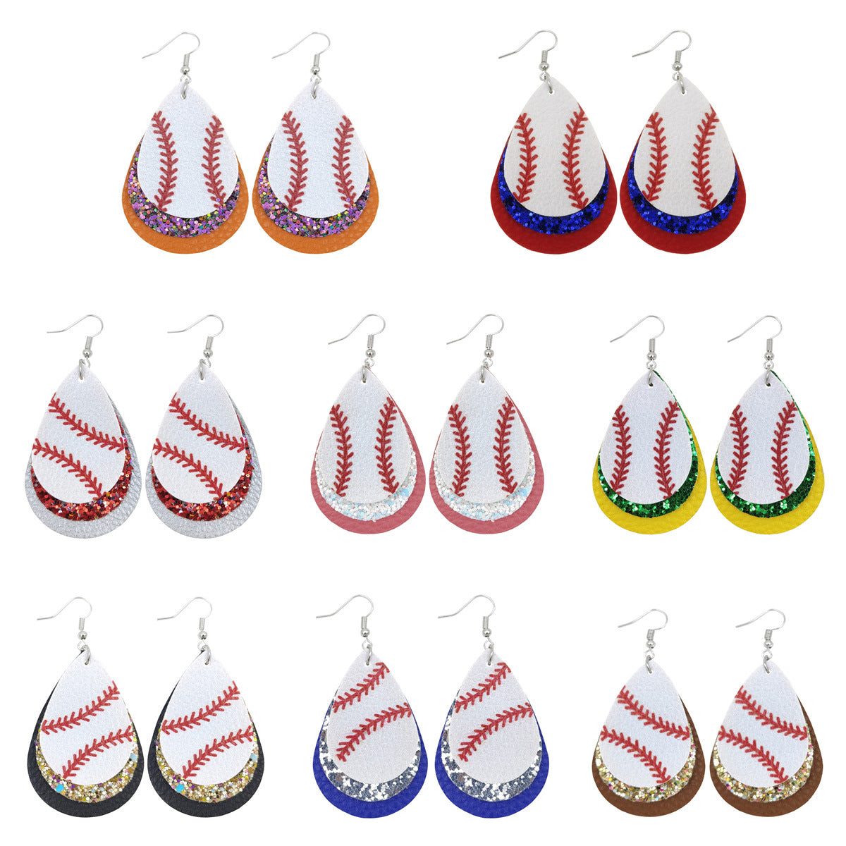 Slouchy Versatile Trendy Sports Baseball Leather Earrings