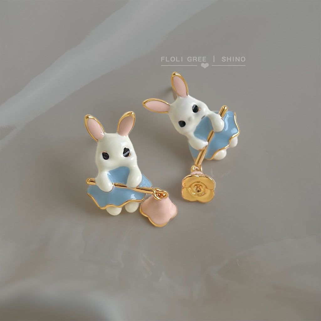 Rabbit Elf Enamel Drip Glazed Hand Painting Fresh Sweet Rings