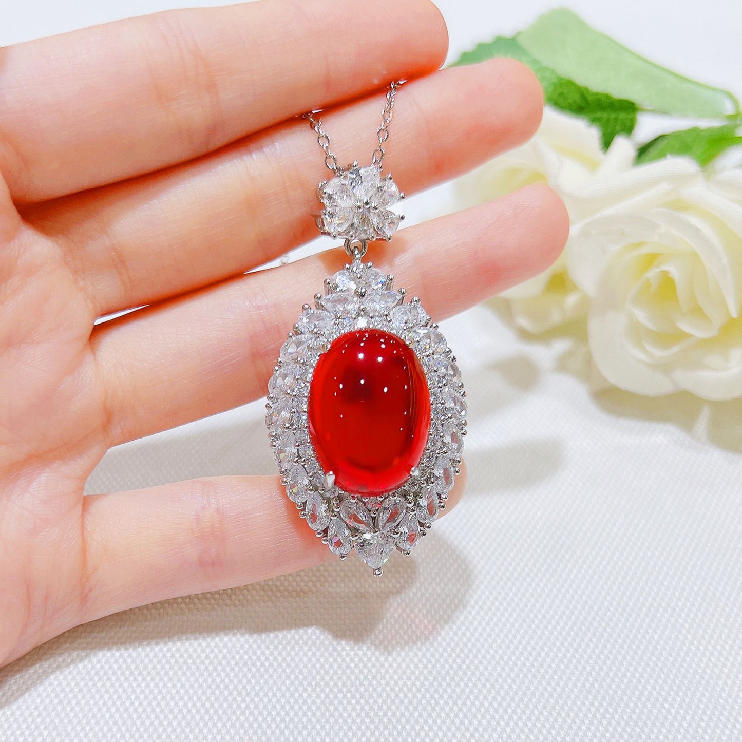 Ruby Full Diamond Big Zircon Festival Colored Gems Jewelry Set