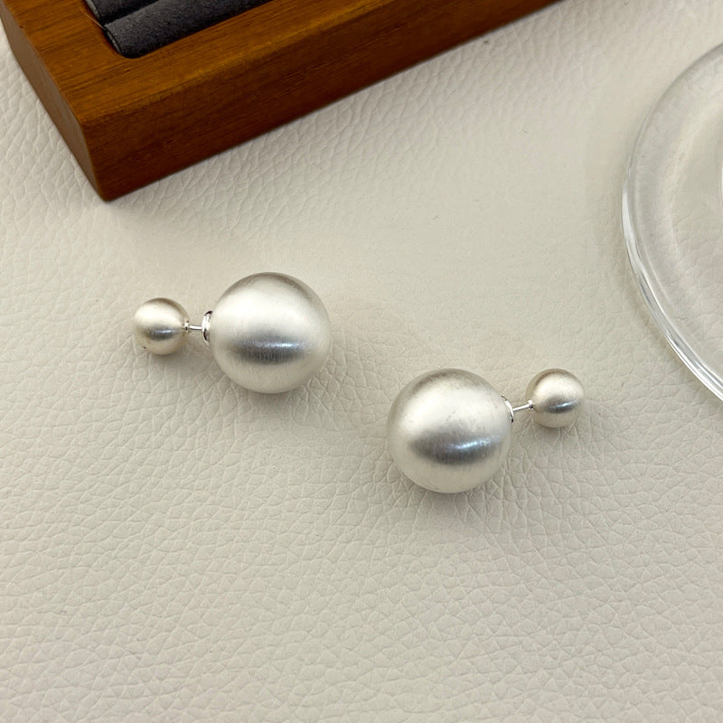 Brushed Ball Ear Metal Frosted Front And Rear Earrings