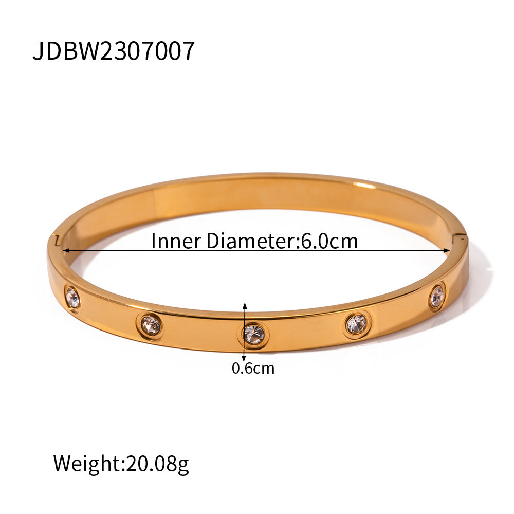 Damen-Armbänder aus Titan mit Goldeinlage und weißem, rundem Diamant, modisch, schlicht