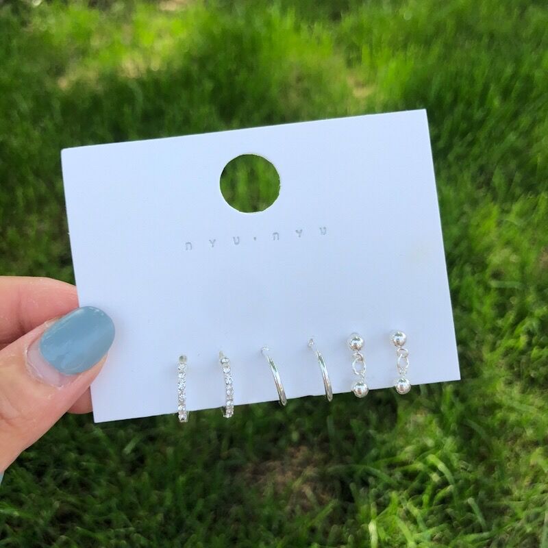 Sier Needle Plain Shaped Circle Suit Trendy Simple Compact Stud Earrings