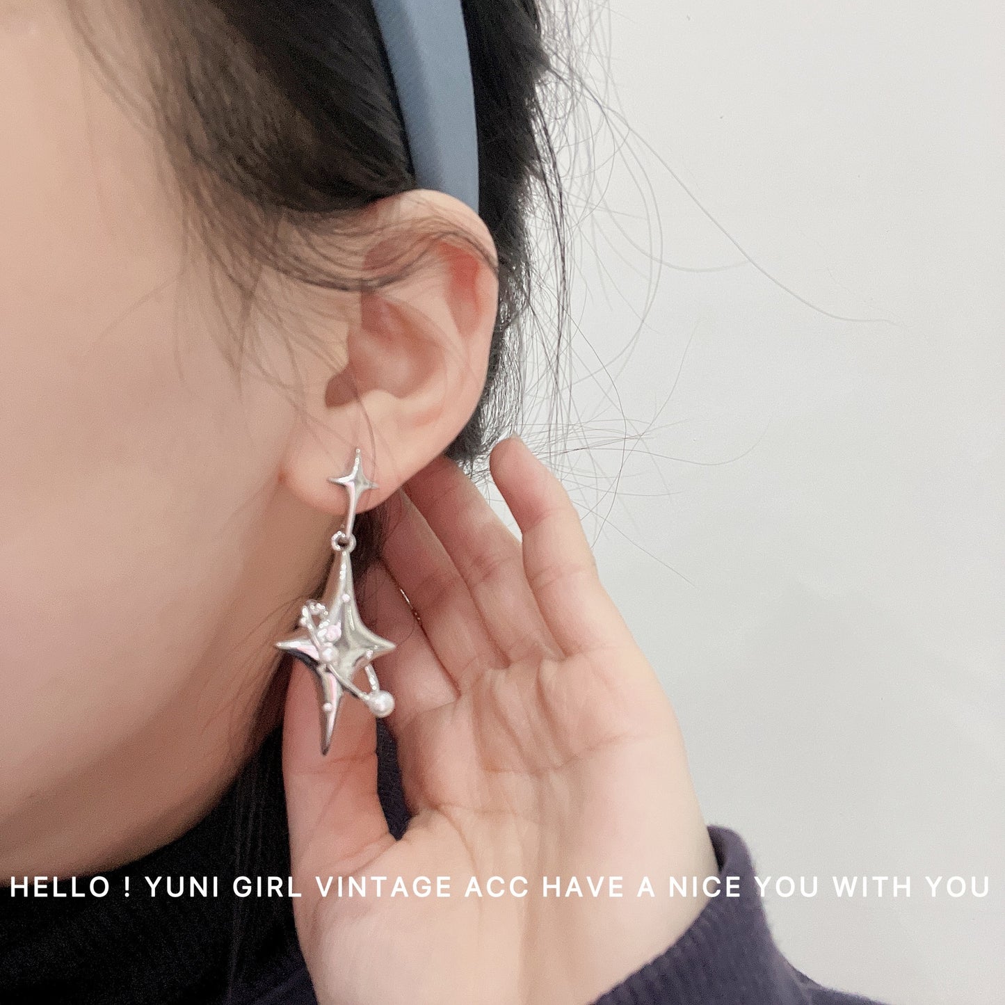 Boucles d'oreilles à pampilles et chaîne à clip d'oreille en diamant Asterism