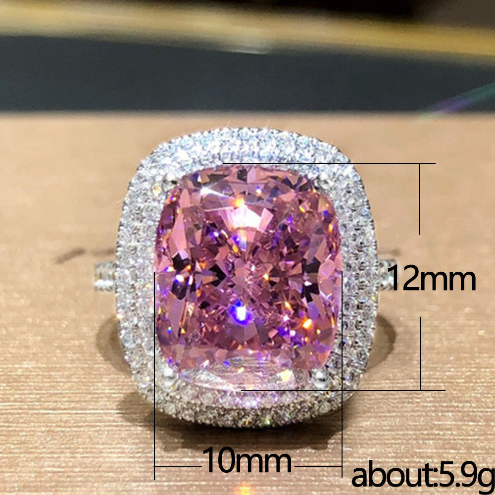 Ya Square Pink Diamond Elegant Simulation Zircon Rings