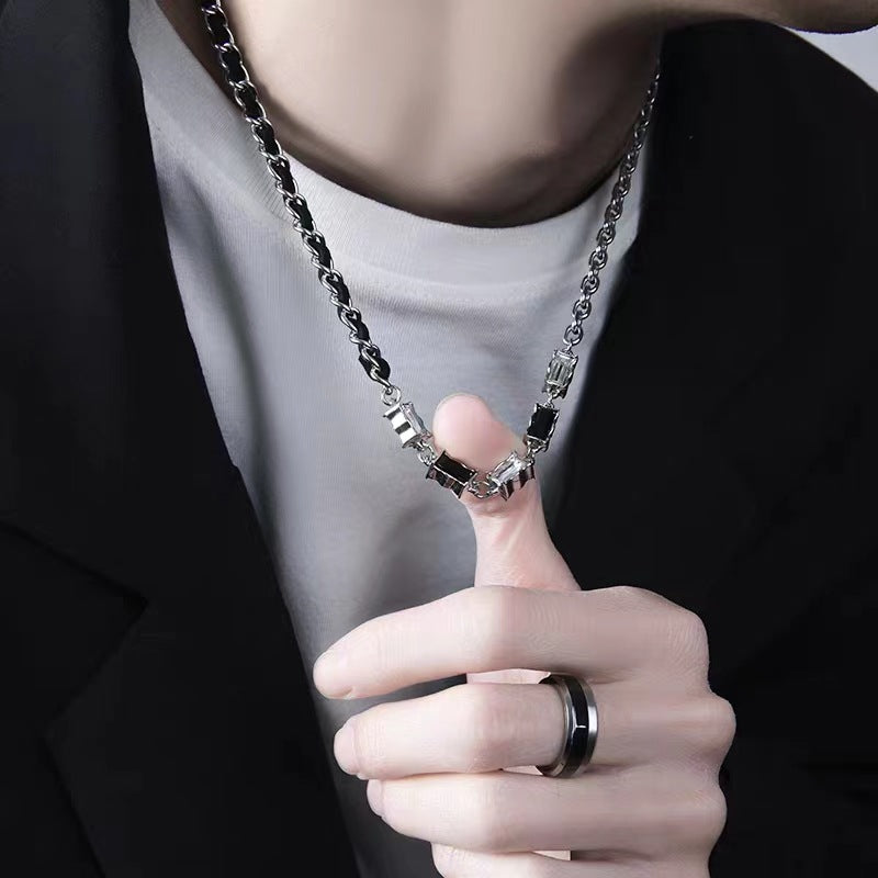 Men's High-grade Stitching Design Hip Hop Pu Trendy Necklaces