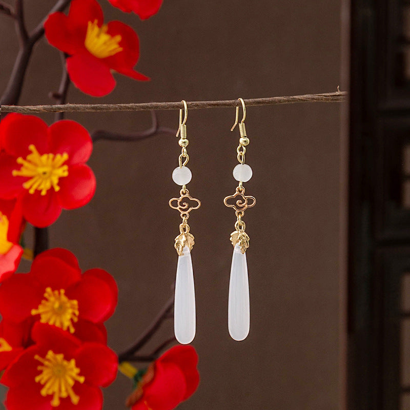 Selection Of Chinese Ancient Style Beaded Long Fringe National Hollow Earrings