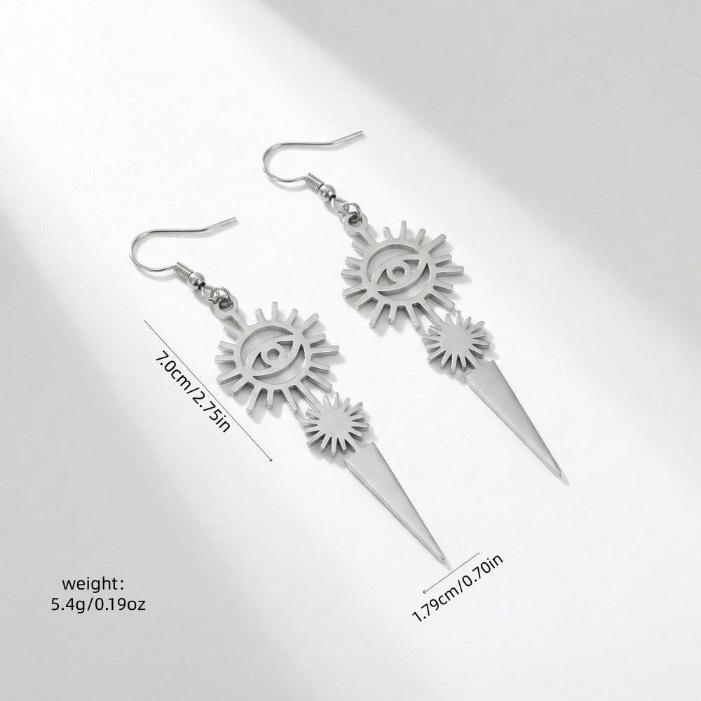 Vintage All-seeing Eye Sun Pointed Cone Punk Horus Stainless Earrings
