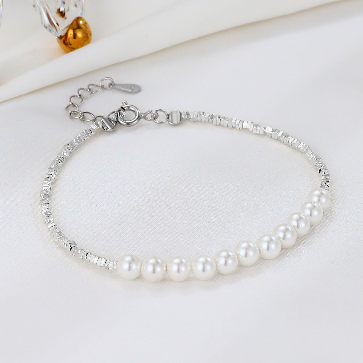 Sterling Sier Pearl Square petits morceaux de bracelets minoritaires capricieux