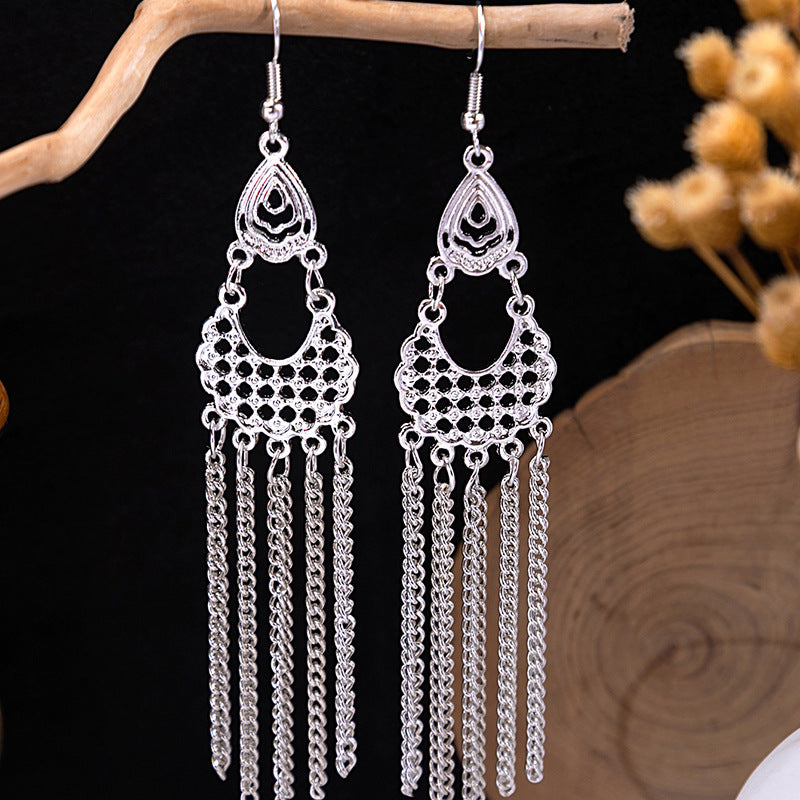 Sier Minority Ethnic Style Personalized Bohemian Flower Earrings