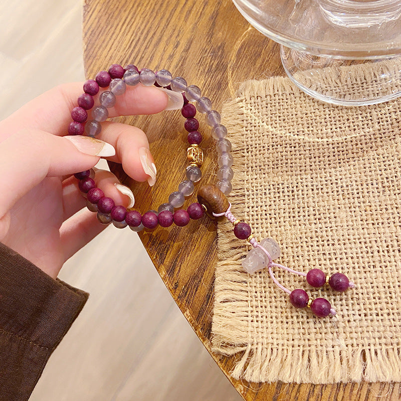 Artistic Retro Affordable Luxury Handmade Gray Agate Double Bracelets