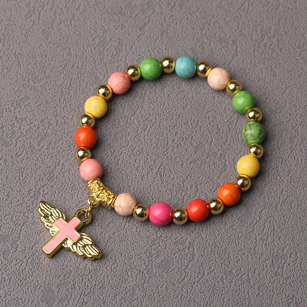 Angel Cross Beads Colorful Gold Elastic Bracelets