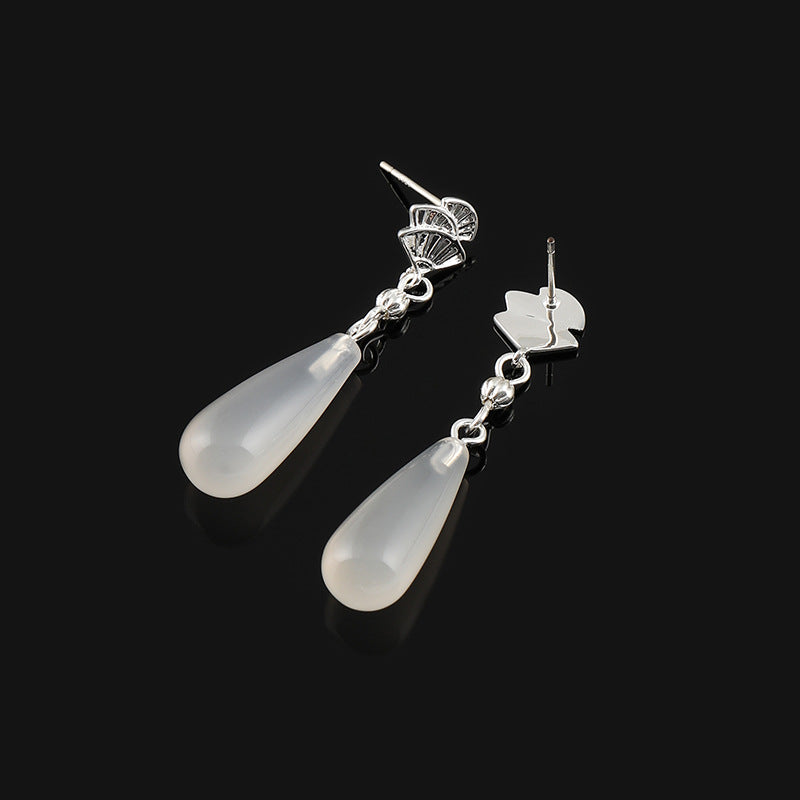 Chinese Style Natural Agate Eardrops National Fan-shaped Mosquito Coil Without Ear Clip