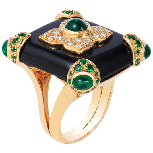 Vergoldete Emaille-Glasur-Ringe für Damen im Vintage-Smaragd-Stil