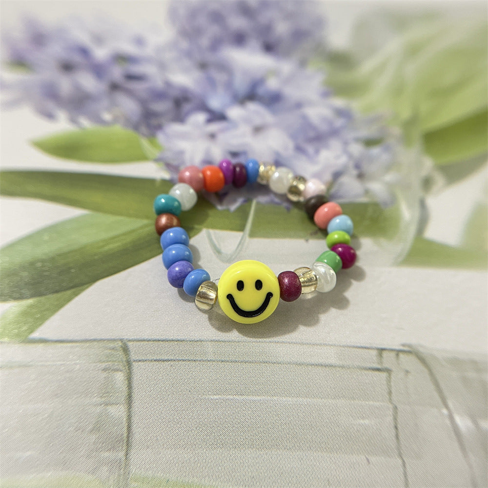 Bead Flower Colorful Woven Small Index Finger Female Rings