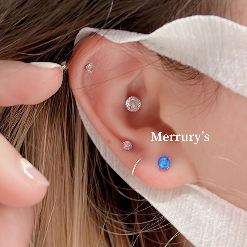 Basic Style Color Opal Mini Ear Bone Screw Niche Design Stud Earrings
