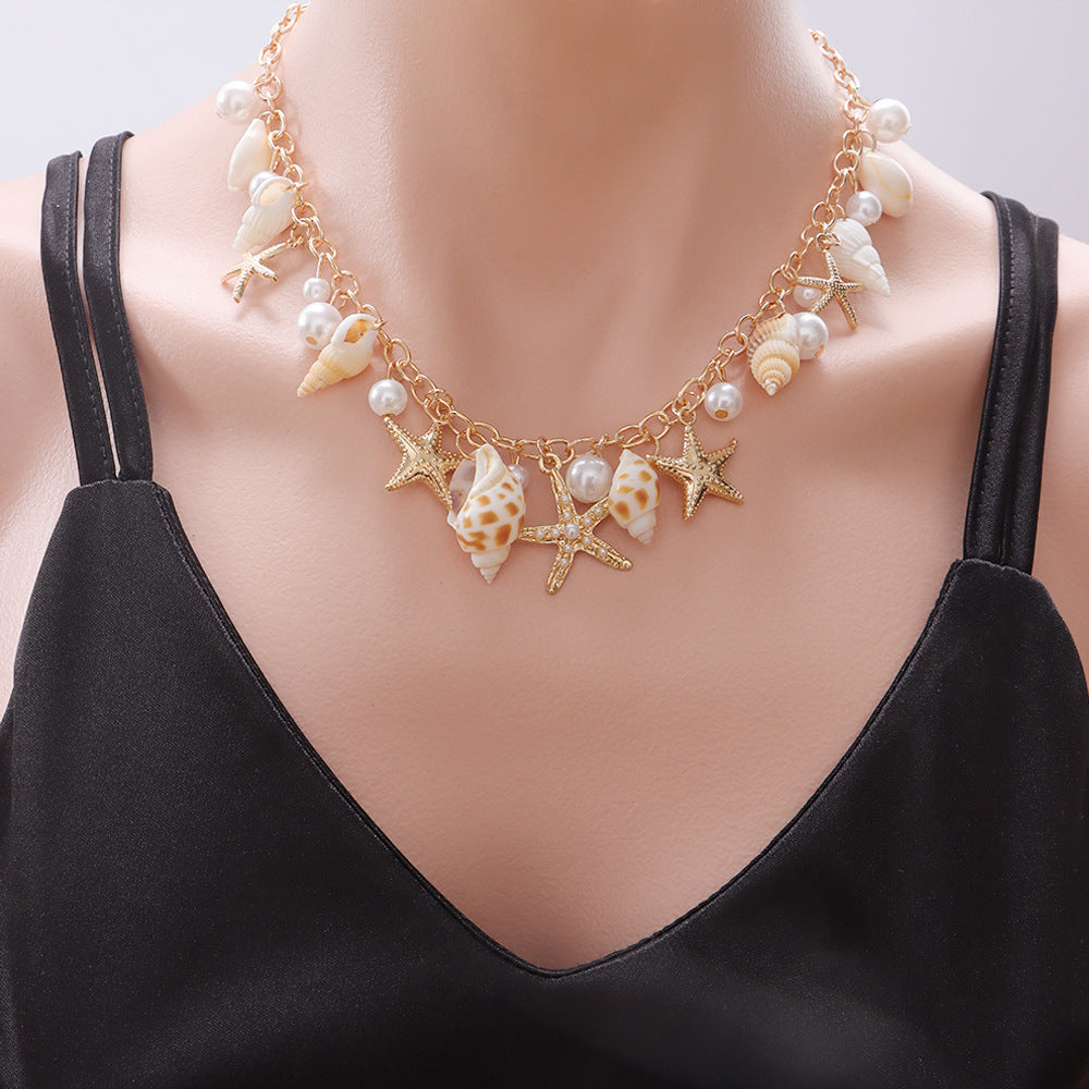 Women's Ocean Vacation Style Shell Starfish Pearl For Light Necklace