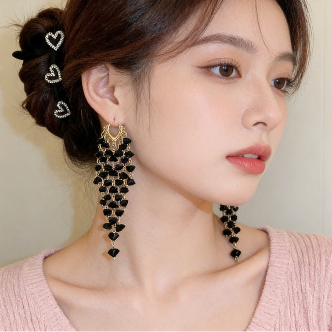 Women's Style High-grade Sier Needle Black Butterfly Stud Earrings