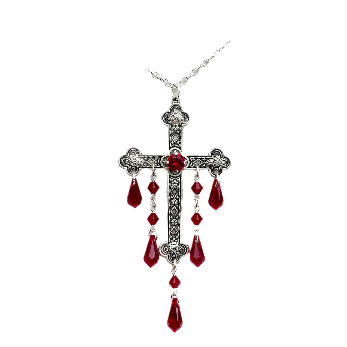 Big Cross Gothic Vampire Sier Pendant Necklaces