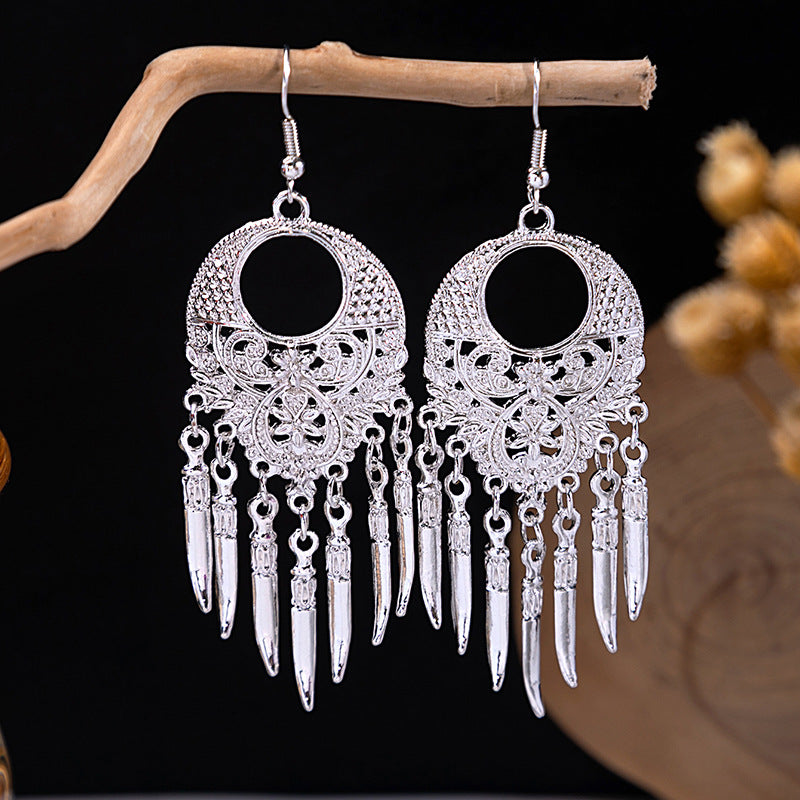 Sier Minority Ethnic Style Personalized Bohemian Flower Earrings