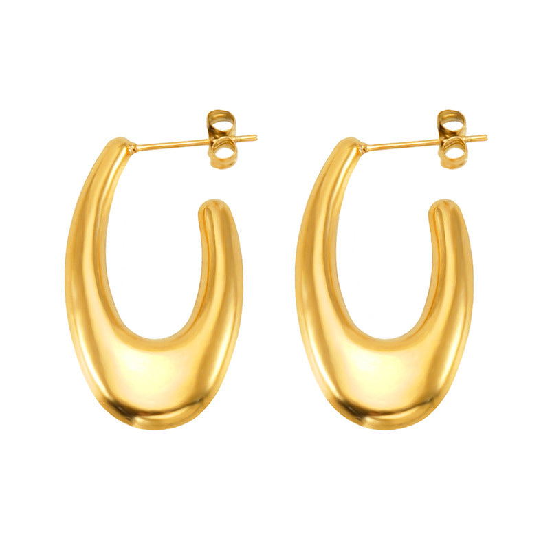 Hollow Crescent Female Gold Titanium French Earrings