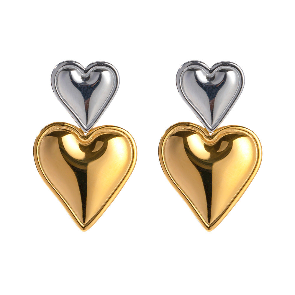 Women's Style Gold Stainless Steel Heart-shaped And Earrings