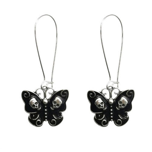 Butterfly And Skull Gothic Sier Black Rings