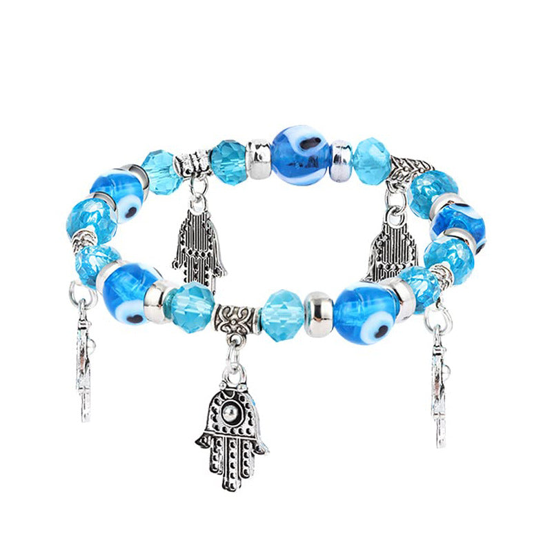 Devil Eye Fatima Palm Beaded Resin Glaze Blue Eyes Bracelets