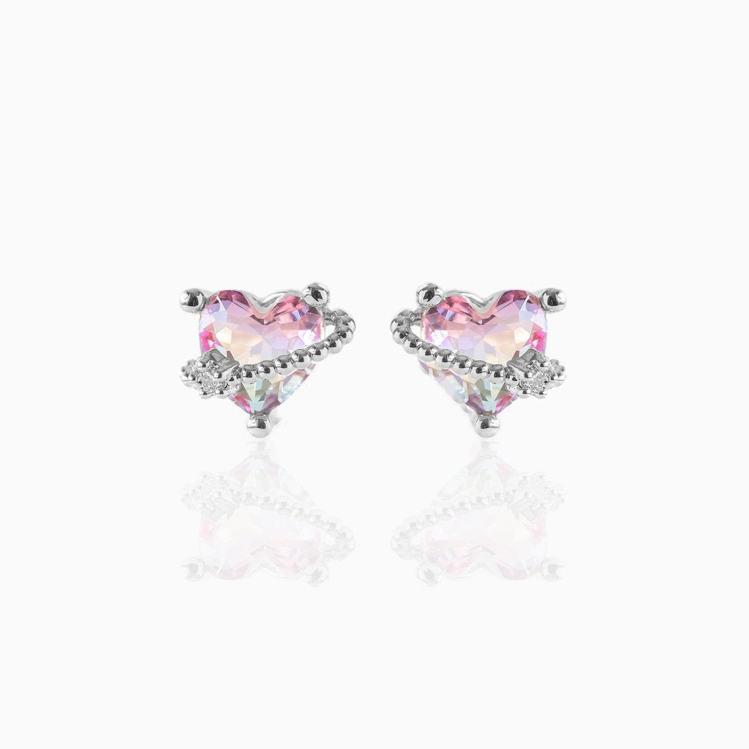 Pink Peach Heart Copper Plated Real Gold Color Stud Earrings
