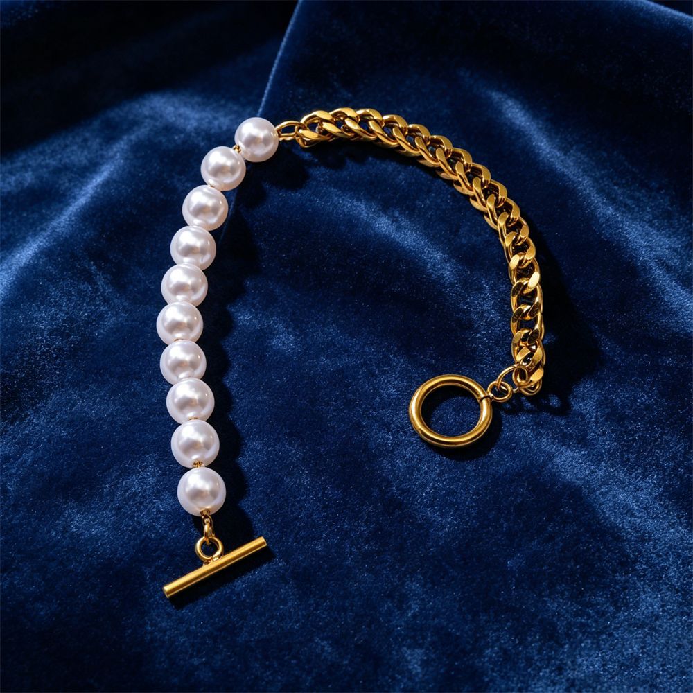 Women's High-grade Personality Stitching Chain Pearl Buckle Stainless Steel Bracelets