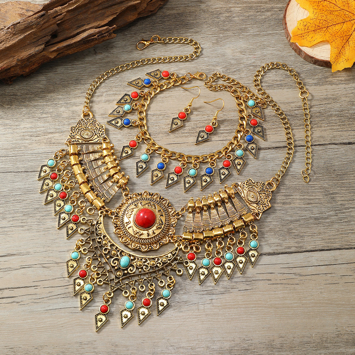 Ethnic Style Vintage Tassel Sweater Chain Jewelry Set