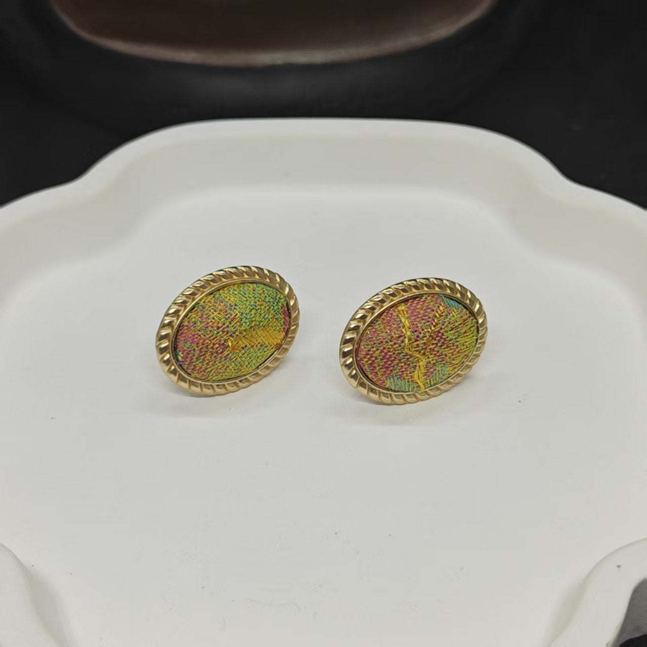 Finished Bean-shaped Female Chinese Style Han Clothing Cheongsam Antique Stud Earrings