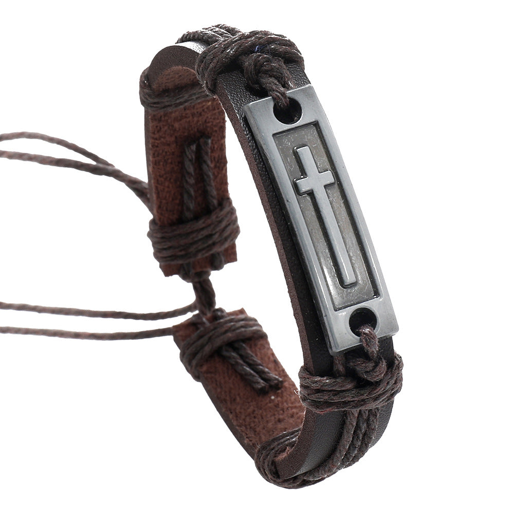 Herren-Legierung aus gewebtem Leder, Retro-Hanfseil, kleine Armbänder