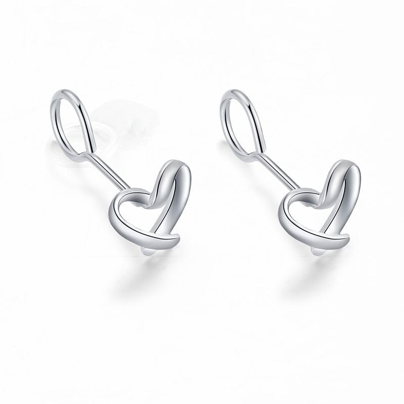 Sier-plated Engraved Female Star Moon Heart-shaped Ear Bar Mori Earrings