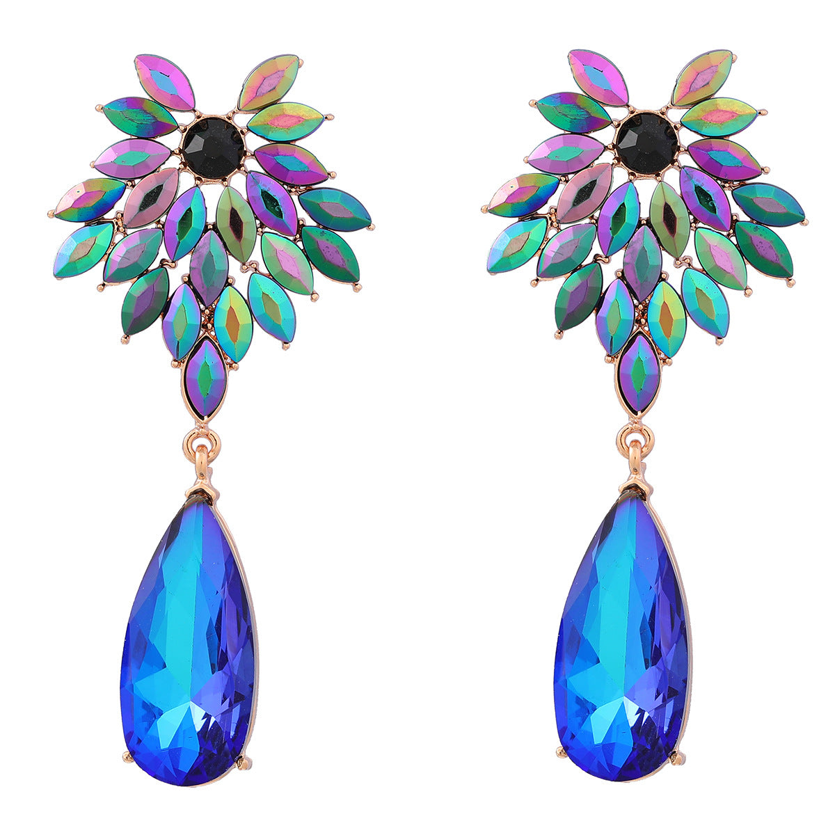 Full Diamond Flower Alloy Exaggerated Drop-shaped Earrings