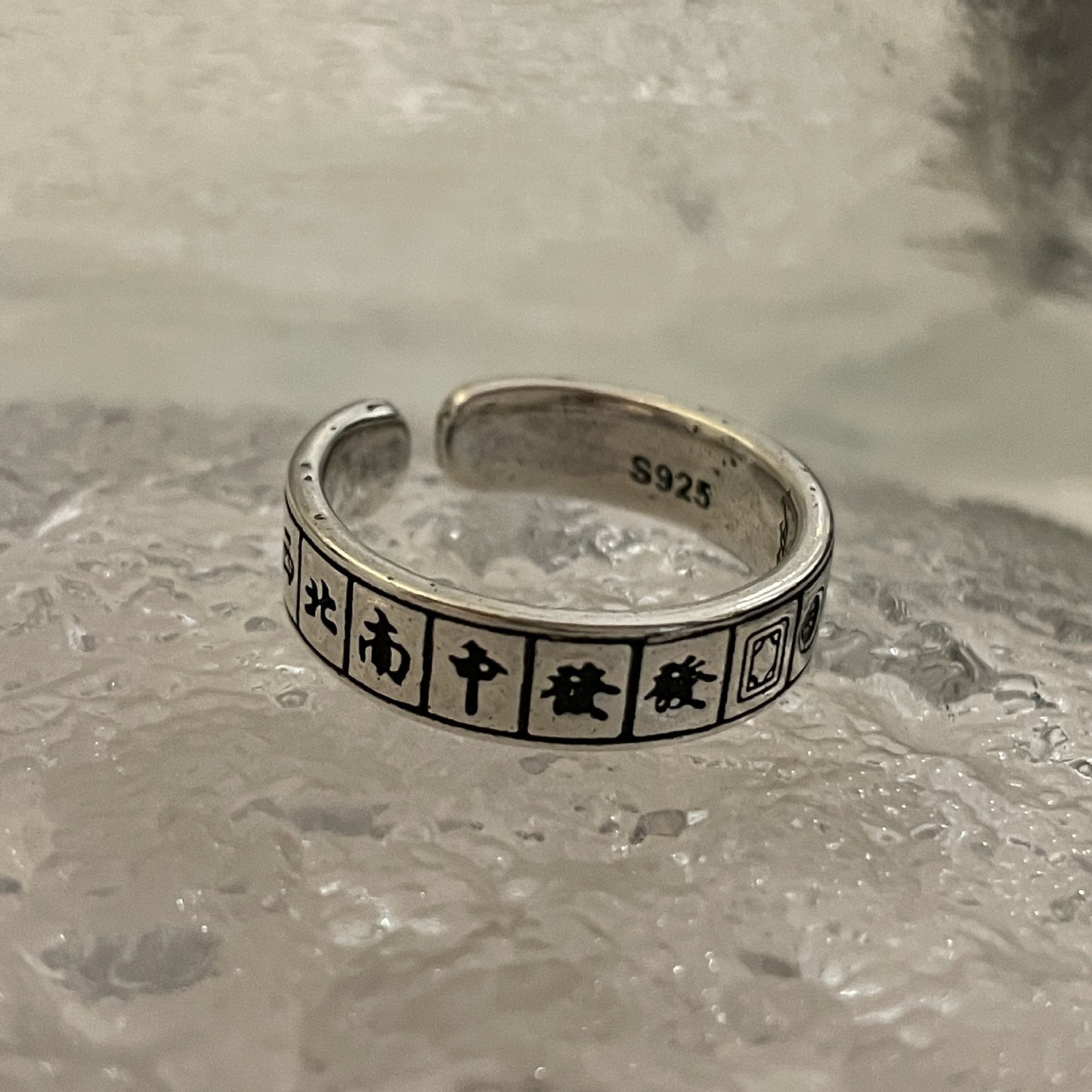 Sier-plated Mahjong Hair Female Simple Retro Rings