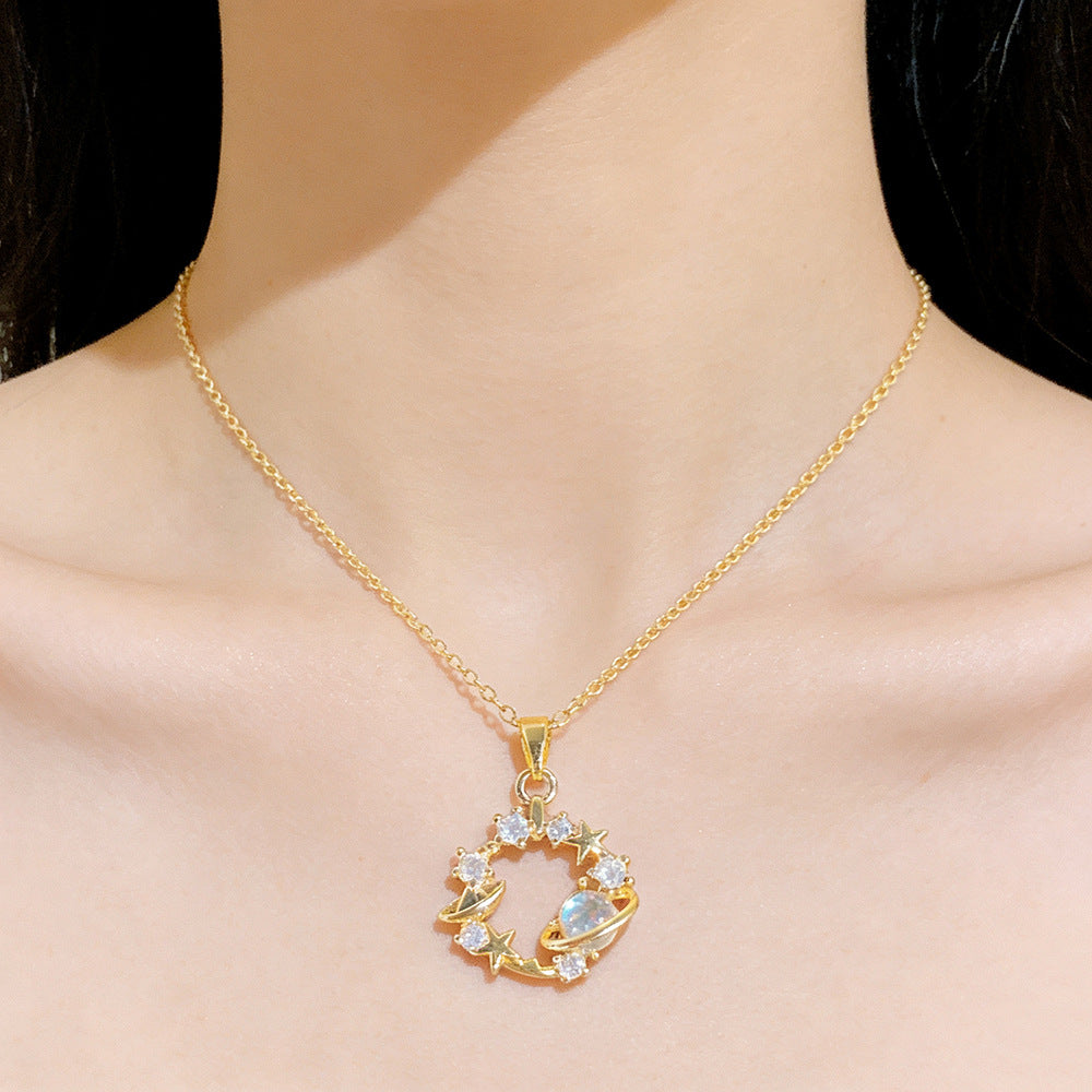Women's Fashion Diamond Planet Titanium Steel Exquisite Light Luxury Full Clavicle Necklace