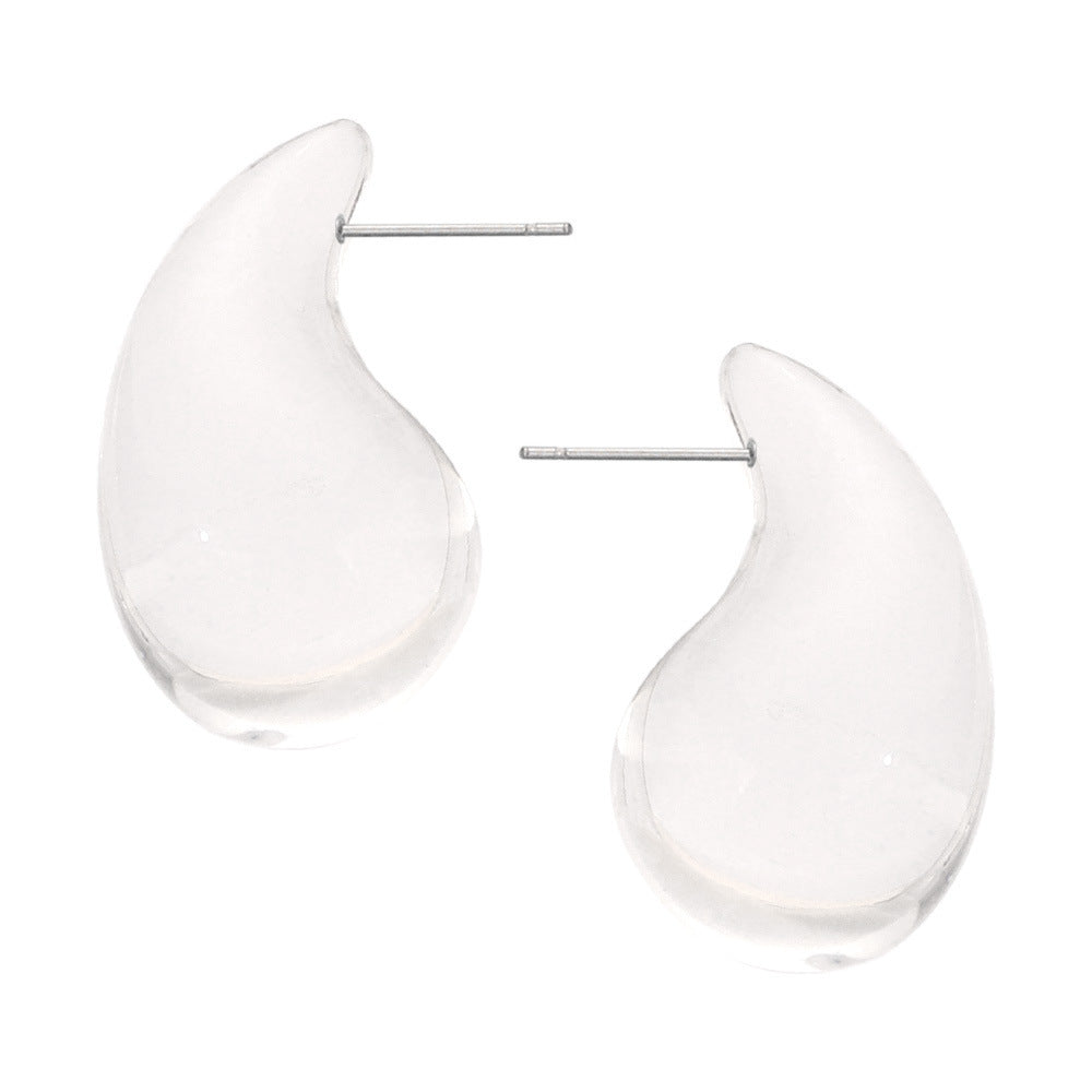 Fashion Simple Casual Style Resin Water Drop Shape Titanium Steel Earrings