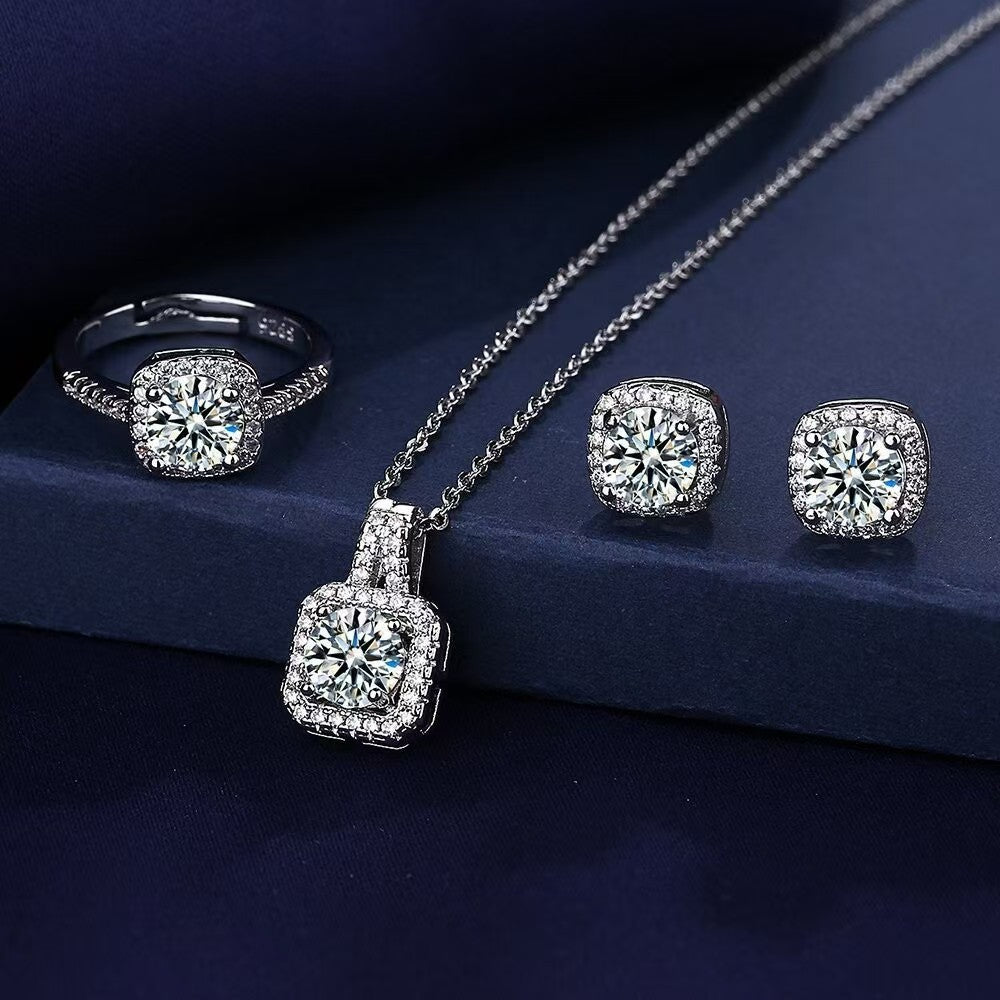 Inlaid Zircon Ear Female Live Broadcast Clavicle Jewelry Set